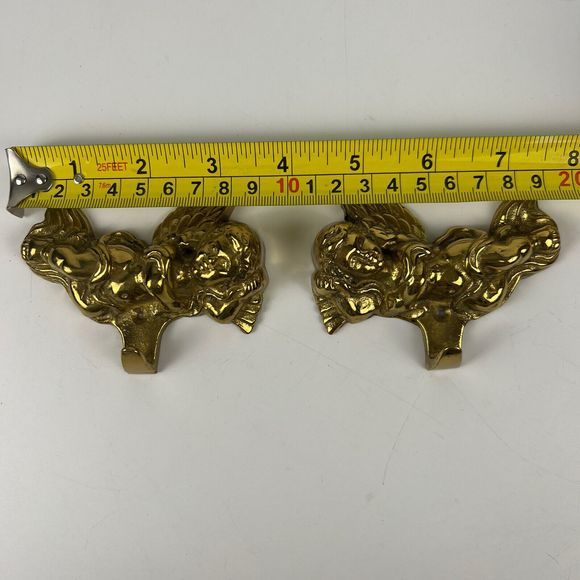 2 Angel‎ Cherub Wall Hangers Solid Brass Vtg 1989 Towel Stocking Key Hooks 3.5” - Picture 10 of 10